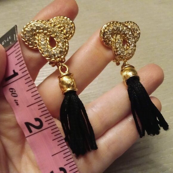 Swarovski Dangle Crystal Tassel Clip-on Earrings Celtic Twist - Picture 3 of 11